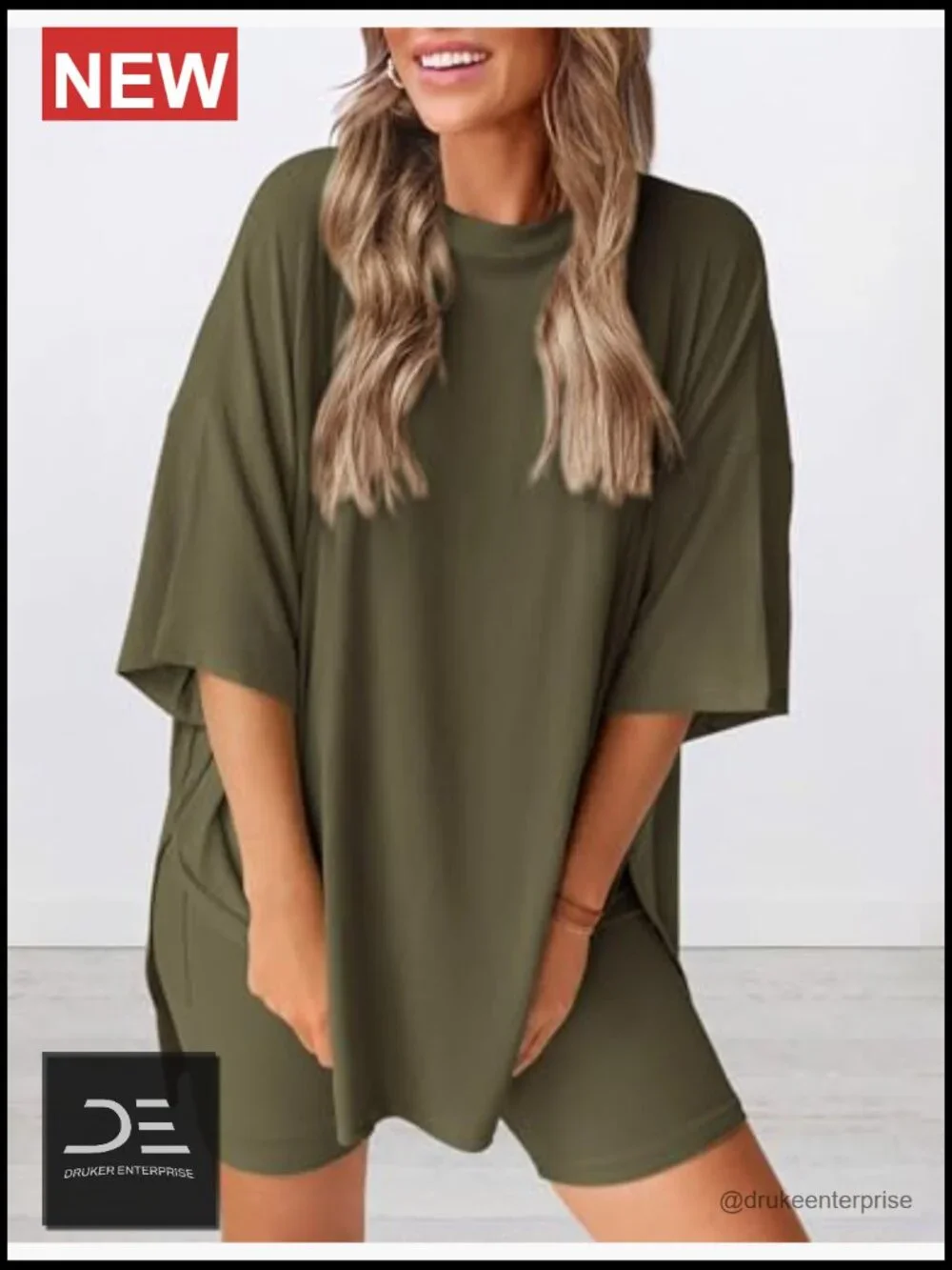 2 Piece Lounge Set Oversized Shirt Biker Shorts Matching Travel Outfit